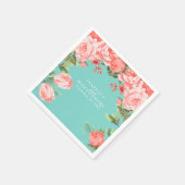 ボタニカル ティールとコーラル フラワー スタンダードカクテルナプキン (角)