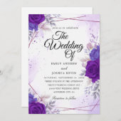 ボタニカル ネイビーとパープルの結婚式の招待状 招待状 (正面/裏面)