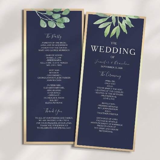 ボタニカル ネイビーブルーの結婚式 プログラム