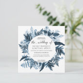 ボタニカル ネイビーブルー フェルン 葉 水彩 wreath 招待状 (スタンド正面)
