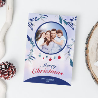 ボタニカル ネイビーブルー フラワーフォトフレーム | クリスマス