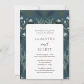ボタニカル ネイビーブルー ホワイト ウィンター ウェディング 招待状 (正面)