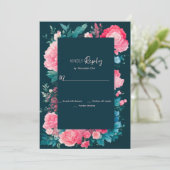 ボタニカル ノルディック ブルー グリーン ピンク フラワーレター 招待状 (スタンド正面)