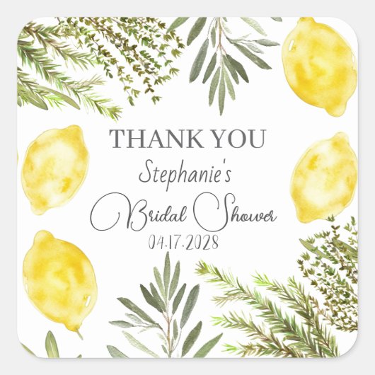 ボタニカル ハーブ レモン 水彩 結婚前お茶会 スクエアシール (正面)