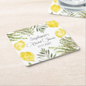 ボタニカル ハーブ レモン 水彩 結婚前のお茶会 スクエアペーパーコースター (アングル)