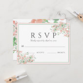 ボタニカル ピンクとグリーンのボヘミアンスタイルのウェディング カード (正面/裏面インサイチュ)