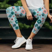 ボタニカル ピンクとブルーの春の庭の花 カプリレギンス