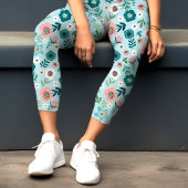 ボタニカル ピンクとブルーの春の庭の花 カプリレギンス