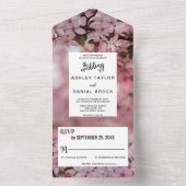 ボタニカル ピンクのバラの花 モダンでおしゃれなフラワーの結婚式 オールインワン招待状 (内側)