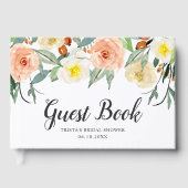 ボタニカル ピンクの水彩花のブライダルシャワー ゲストブック (正面)