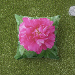 ボタニカル ピンクの芍薬 緑の葉 アウトドアクッション