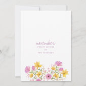 ボタニカル ピンク イエロー 水彩 花のウェディング 招待状 (裏面)