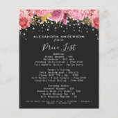 ボタニカル ピンク フラワーズ ダイヤモンド グリッター ブラック サロン チラシ (正面)