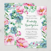 ボタニカル ピンク フラワー ウォーターカラー ベビー シャワー 招待状 (正面/裏面)