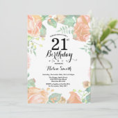ボタニカル ピンク フローラル 21歳の誕生日招待状 招待状 (スタンド正面)