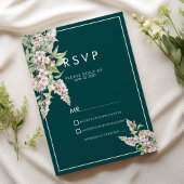 ボタニカル ピンク マーブル グリーン 花のRSVP 招待状