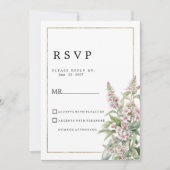 ボタニカル ピンク ミント フラワー ブーケ RSVP 招待状 (正面)