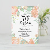 ボタニカル ピンク 花 70歳 誕生日 招待状 (スタンド正面)