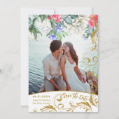 ボタニカル フェイク ゴールド グリッター スワールズ セーブ ザ デート 招待状 (正面)