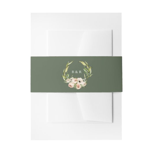 ボタニカル フォレスト フローラル リース モノグラム ウェディングインビテーション 招待状ベリーバンド (正面例)