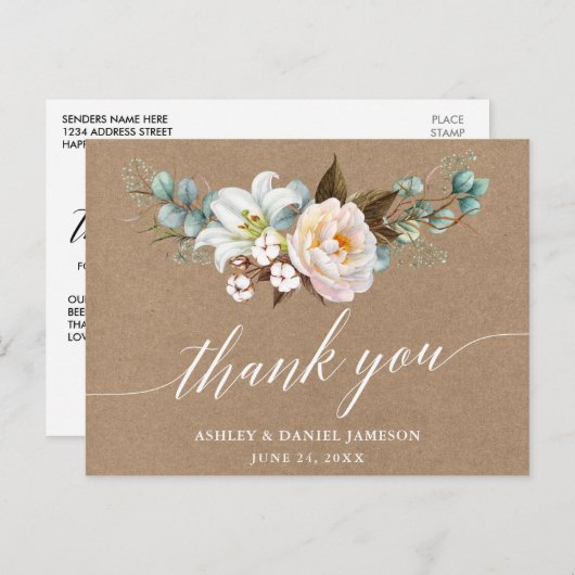 ボタニカル フローラル カリグラフィー ウェディング クラフト サンクス ポストカード (正面/裏面)