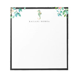 ボタニカル フローラル シーホース ブラック フレーム ノートパッド