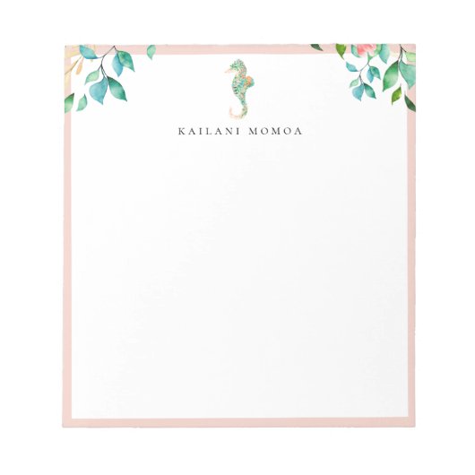 ボタニカル フローラル シーホース ブラッシュ フレーム ノートパッド (正面)