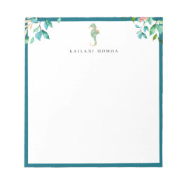ボタニカル フローラル シーホース ロゴ ブルー フレーム ノートパッド