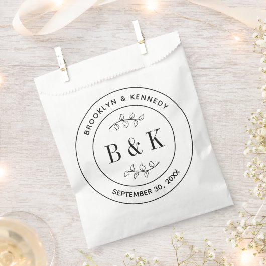 ボタニカル フローラル ファン モノグラム ウェディング カップル ネーム フェイバーバッグ (クリップ留めされた状態)