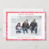 ボタニカル フローラル ボヘミア アート ピンク ホリデー フォト シーズンカード (正面)