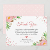 ボタニカル ブラッシュ ピンク フローラル ドット ウェディング サンクス サンキューカード (正面/裏面)