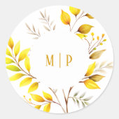 ボタニカル ブランチ 水彩画のテーマ 黄色の色合い ラウンドシール (正面)