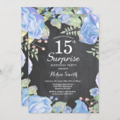 ボタニカル ブルー フラワル サプライズ 15歳の誕生日 招待状 (正面/裏面)