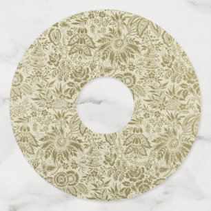 ボタニカル ブロケード トワール フローラル グリーン セージ パターン ワイングラスタグ