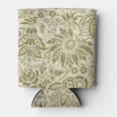 ボタニカル ブロケード トワール フローラル グリーン セージ パターン 缶クーラー (正面)