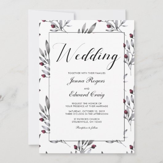ボタニカル ベリーとレースのウェディング 招待状 (正面)
