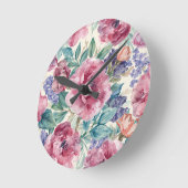 ボタニカル ペオニー 水彩 ラベンダー 花 フローラル ラウンド壁時計 (傾斜)