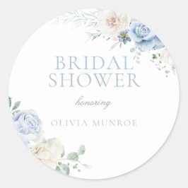 ボタニカル ホワイト & ブルー フラワー ブライダル シャワー ラウンドシール