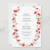 ボタニカル ポピー フレーム 花 ハート スクリプト 結婚式 招待状 (正面)