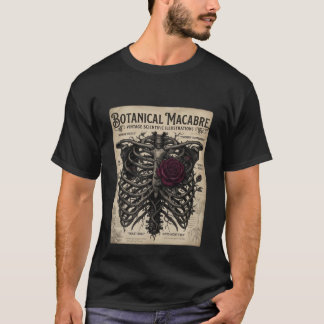 ボタニカル・マカブル・ゴシック・スケルトン・ローズ Tシャツ
