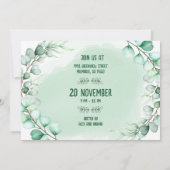 ボタニカル モダン ユーカリ グリーンのクリスマス 招待状 (裏面)