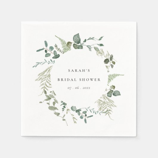 ボタニカル ユーカリ ウォーターカラー ブライダル シャワー スタンダードカクテルナプキン (正面)