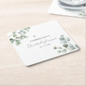 ボタニカル ユーカリ スクリプト ブライダル シャワー スクエアペーパーコースター (アングル)