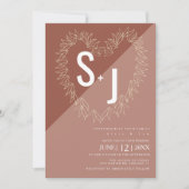 ボタニカル ラインアート リース ハート 結婚式 アースカラー 招待状 (正面)