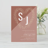 ボタニカル ラインアート リース ハート 結婚式 アースカラー 招待状 (スタンド正面)
