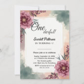 ボタニカル ラスティック 水彩 フラワーフレーム 1歳 誕生日 招待状 (正面)