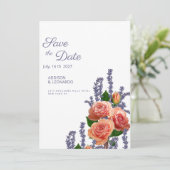 ボタニカル ラベンダー ピーチ ローズ 花 結婚式の延期案内状 招待状 (スタンド正面)