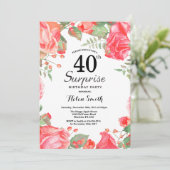 ボタニカル レッド フローラル サプライズ 40歳の誕生日 招待状 (スタンド正面)