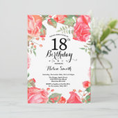 ボタニカル レッド フローラル 18歳の誕生日招待状 招待状 (スタンド正面)