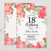 ボタニカル レッド フローラル 18歳の誕生日招待状 招待状 (正面/裏面)